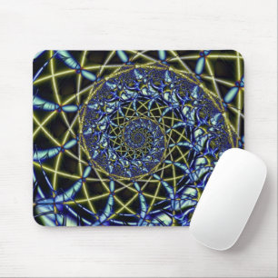 Tapis De Souris Croix de crise   Art fractal jaune et bleu