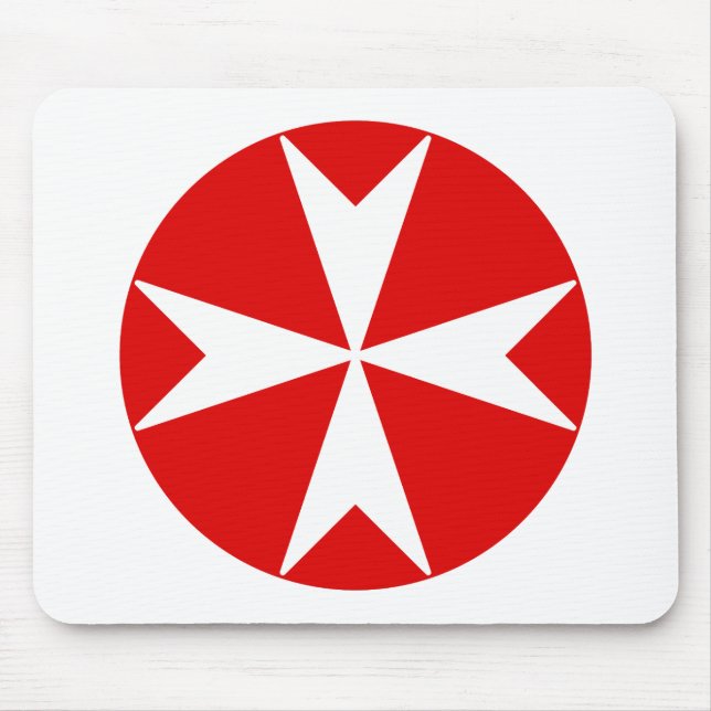 Tapis De Souris Croix de Malte v2 (blanc sur rouge) (Devant)
