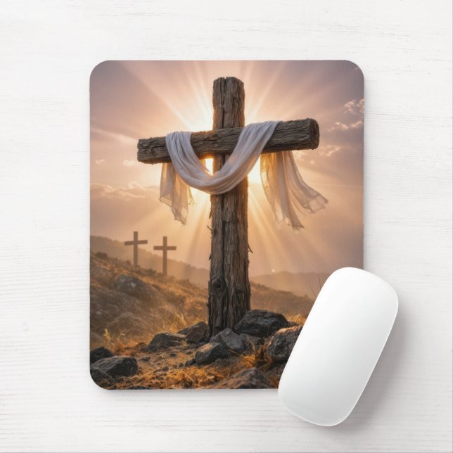 Tapis De Souris Croix de Pâques sur une colline (Avec souris)