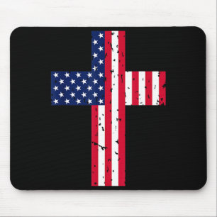 Tapis De Souris Croix Drapeau États-Unis Chrétien Religieux États-