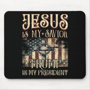 Tapis De Souris Croix du drapeau américain Jésus est mon sauveur T