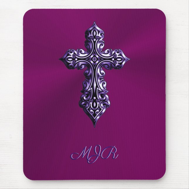 Tapis De Souris Croix gothique à l'apparence bossée en violet avec (Devant)