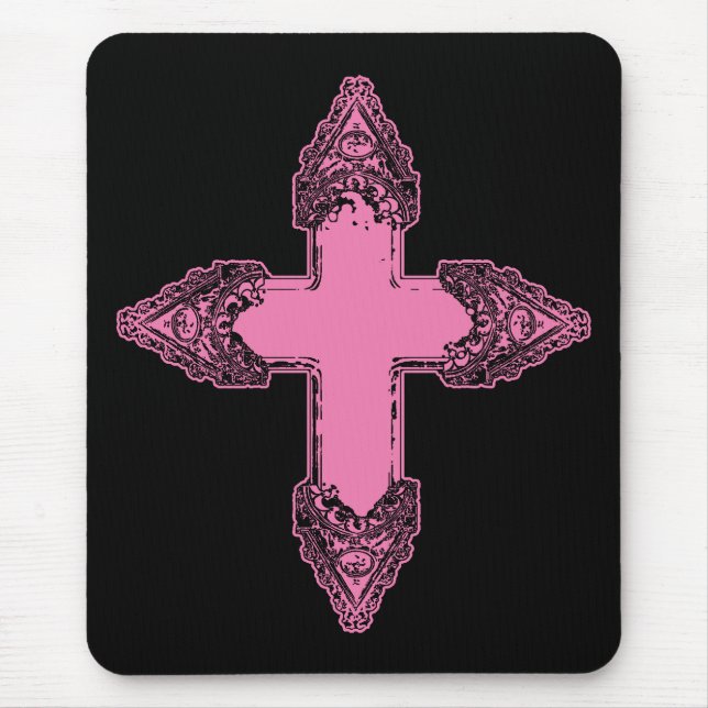 Tapis De Souris Croix gothique rose ornée (Devant)