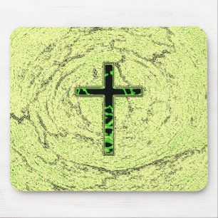 TAPIS DE SOURIS CROIX NOIRE ET VERTE AVEC ARRIÈRE - PLAN EN MARBRE