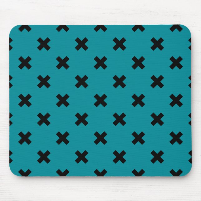 Tapis De Souris Croix noire sur turquoise (Devant)