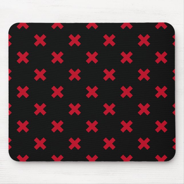 Tapis De Souris Croix rouge coutures sur noir (Devant)