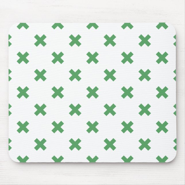 Tapis De Souris Croix verte coutures sur blanc (Devant)