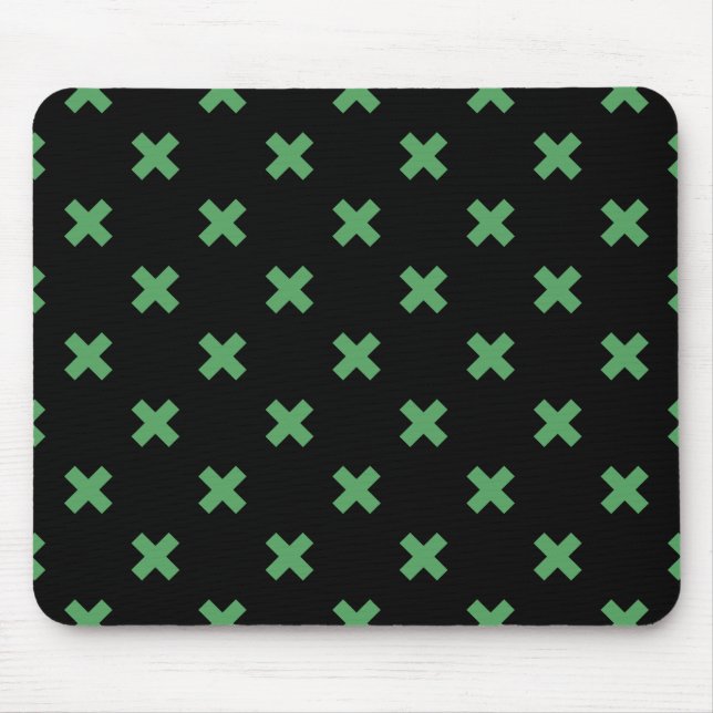 Tapis De Souris Croix verte coutures sur noir (Devant)