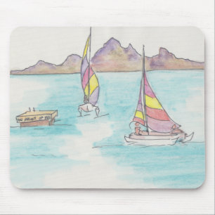 Tapis De Souris Croquis d'aquarelle Mousepad "Fiji Water Boats"