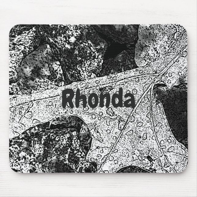 Tapis De Souris Croquis de feuille en noir et blanc (Devant)