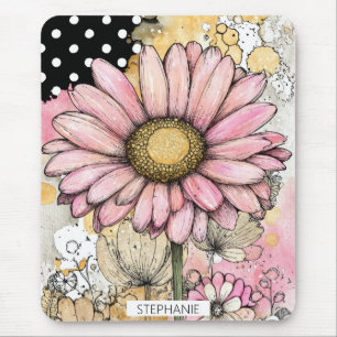 Tapis De Souris Croquis de fleur de marguerite rose avec centre ja