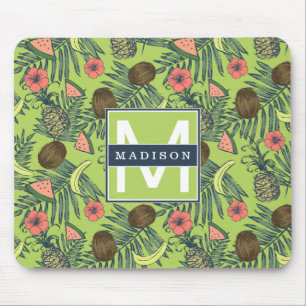 Tapis De Souris Croquis de fruit tropical sur le motif vert