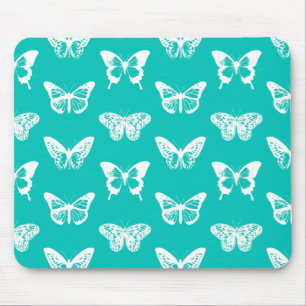 Tapis De Souris Croquis de papillon, bleu turquoise et blanc