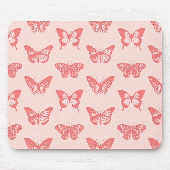 Tapis De Souris Croquis de papillon, rose corail (Devant)