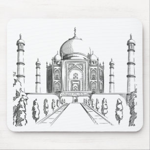 Tapis De Souris Croquis de point de repère de l'Inde, le Taj Mahal