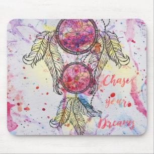 Tapis De Souris Croquis en aquarelle Dreamcatcher "Chase your Drea