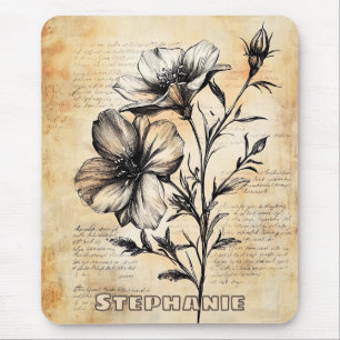Tapis De Souris Croquis floral rustique avec calligraphie - âge (6