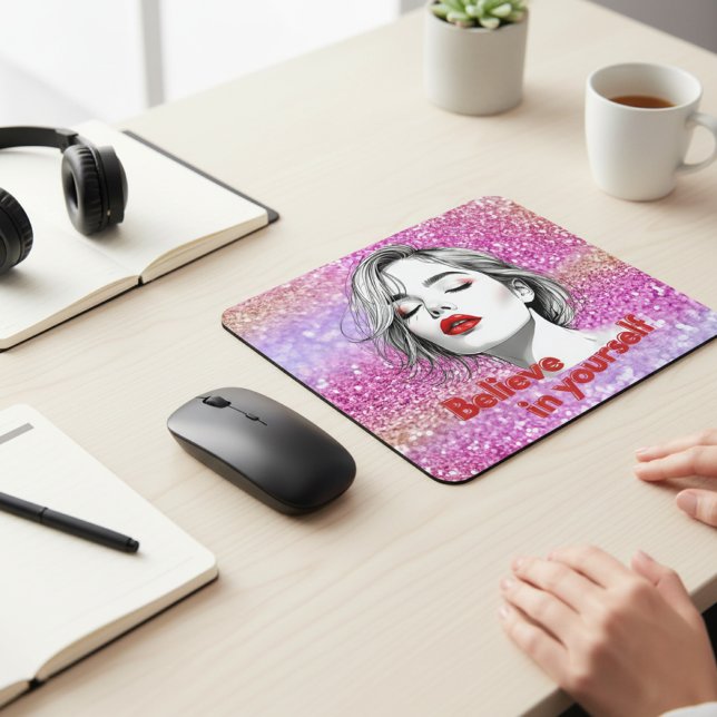 Tapis De Souris Croyez en Vous-même Glitter Rose Inspirant (Créateur téléchargé)