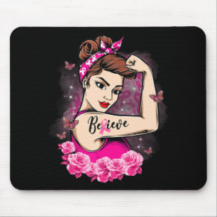 Tapis De Souris Croyez Pink Ribbon Strong Femmes Cancer du Sein Aw