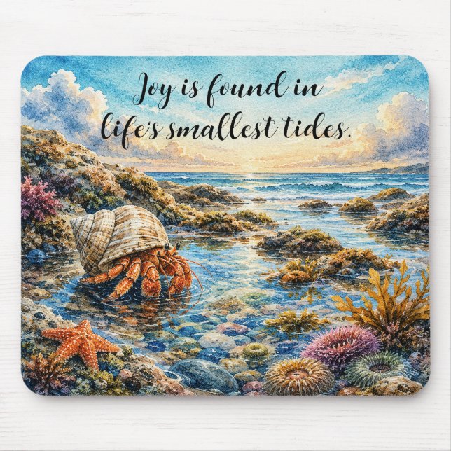 Tapis De Souris Crustacé ermite aquarelle explorant une mare résid (Devant)