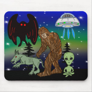 Tapis De Souris Cryptid, OVNI, Big Foot, Chupacabra, Alien Mothman