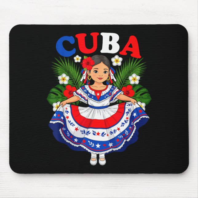 Tapis De Souris Cuba Cuban Girl Traditional Dress Trocal Flowers  (Devant)