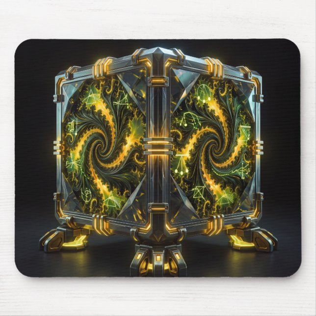 Tapis De Souris Cube de Newton Vert et Jaune Fractal (Devant)