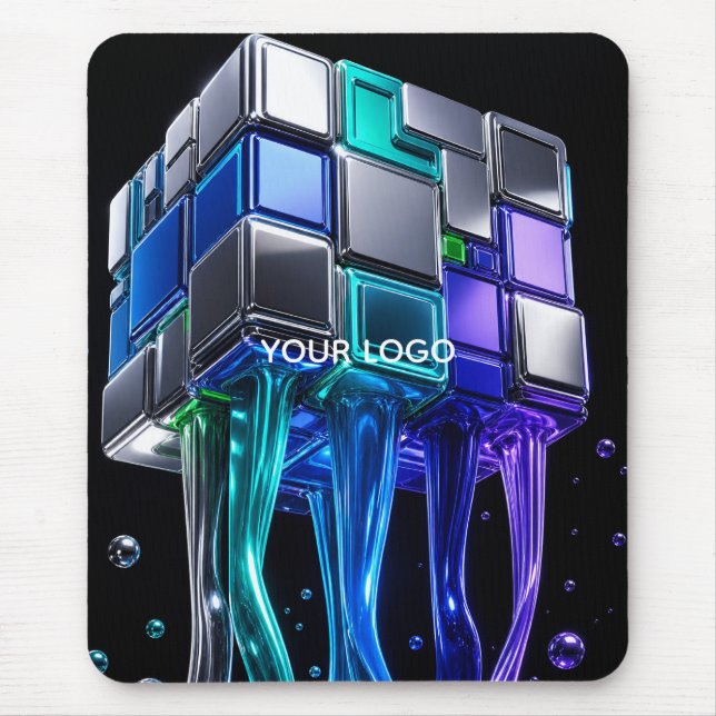 Tapis De Souris Cube de puzzle chromé futuriste  (Devant)