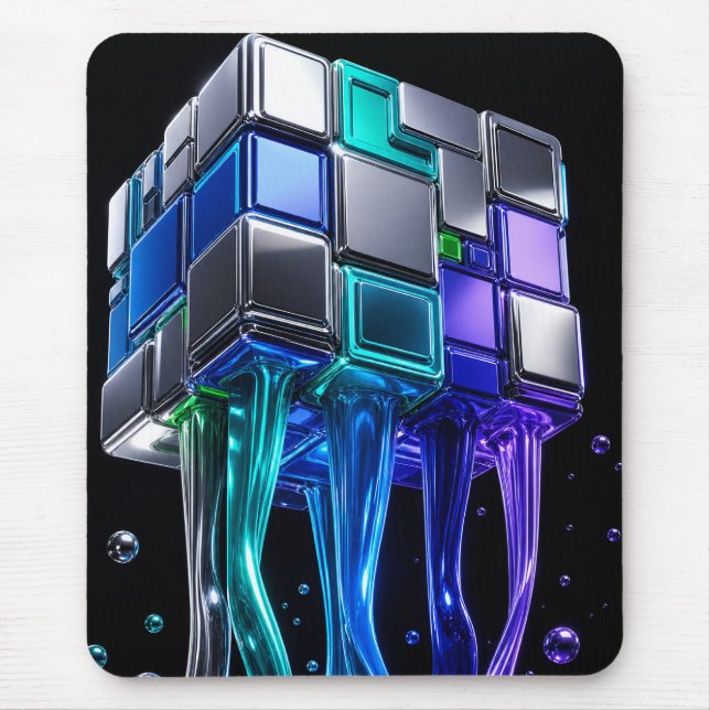 Tapis De Souris Cube de puzzle chromé futuriste  (Devant)