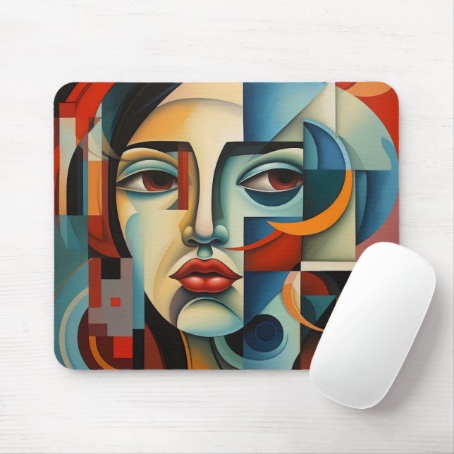 Tapis De Souris Cubisme coloré de fille (Avec souris)