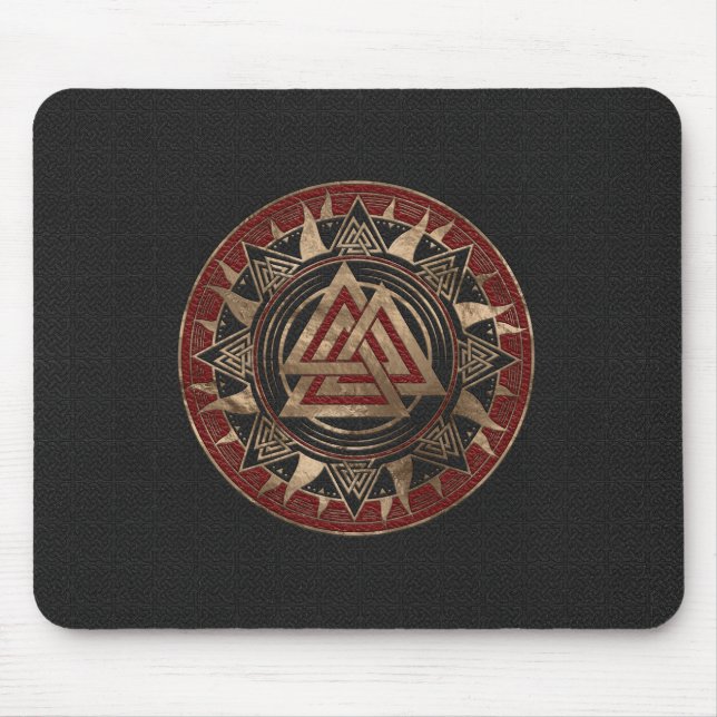 Tapis De Souris Cuir de symbole de Valknut et or noirs et rouges (Devant)