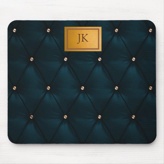 Tapis De Souris Cuir vert élégant, Diamants, Monogramme   (Devant)