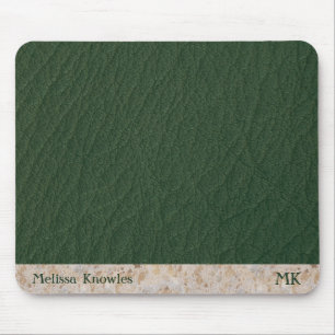 Tapis De Souris Cuir Vert Moderne Masculin avec Monogramme Personn