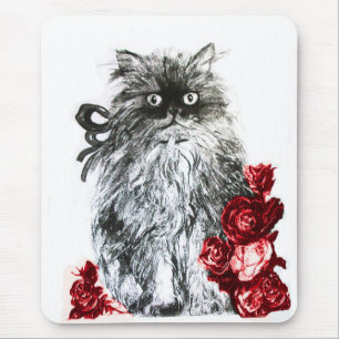 Tapis De Souris CUISINE AVEC ROSES, Rouge noir et blanc