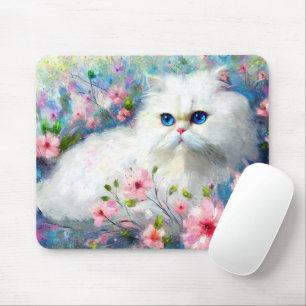 Tapis De Souris Cuisine Perse blanche Cuisine Bleu Yeux en Fleurs
