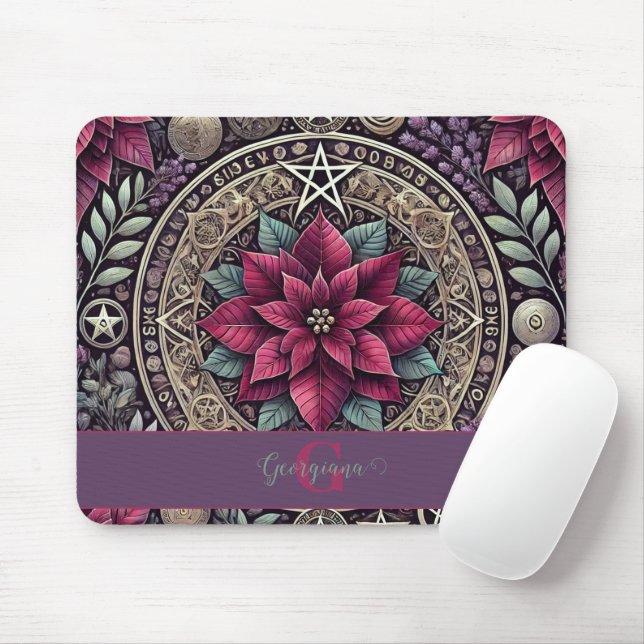 Tapis De Souris Cuisine personnalisée Poinsettia Pentagram Mandala (Avec souris)