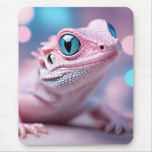 Tapis De Souris Cuisine Petit Lézard Rose aux Grands Yeux Bleus