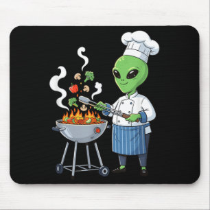 Tapis De Souris Cuisinier Alien Drôle Grillant Des Fighterbles D'a