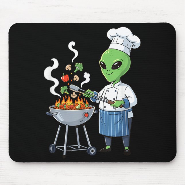 Tapis De Souris Cuisinier Alien Drôle Grillant Des Fighterbles D'a (Devant)