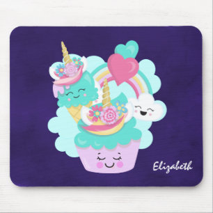Tapis De Souris Cupcake mignonne et crème glacée joyeuse