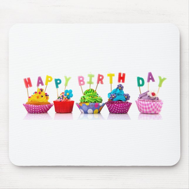 Tapis De Souris Cupcakes de Joyeux Anniversaire (Devant)