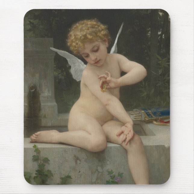 Tapis De Souris Cupidé avec papillon (par Bouguereau) (Devant)