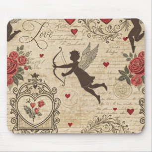 Tapis De Souris Cupidon romantique calligraphie victorienne Saint-