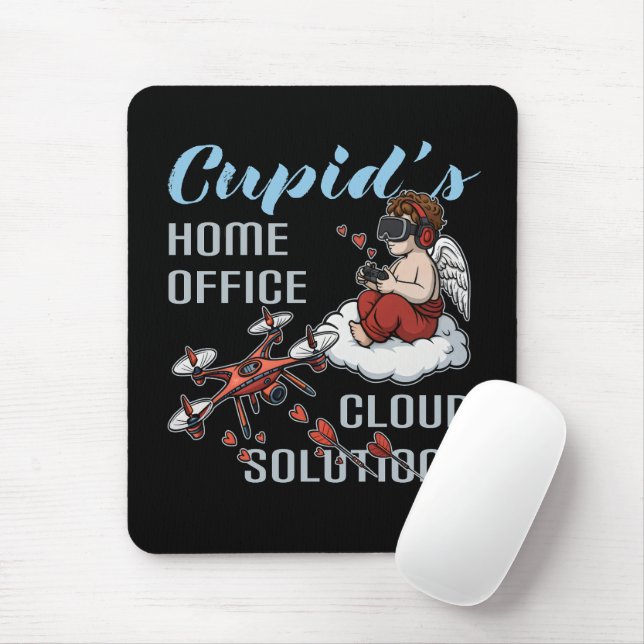 Tapis De Souris Cupid's Home Office, Drone Valentine's Day (Avec souris)