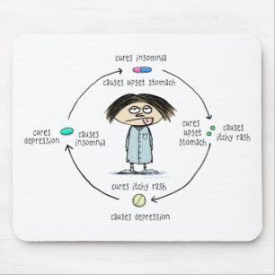 Tapis De Souris Cures et causes   Drôle Caricature de médicaments