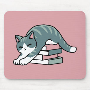 Tapis De Souris Curieux avec un livre et un chat - Lecture confort