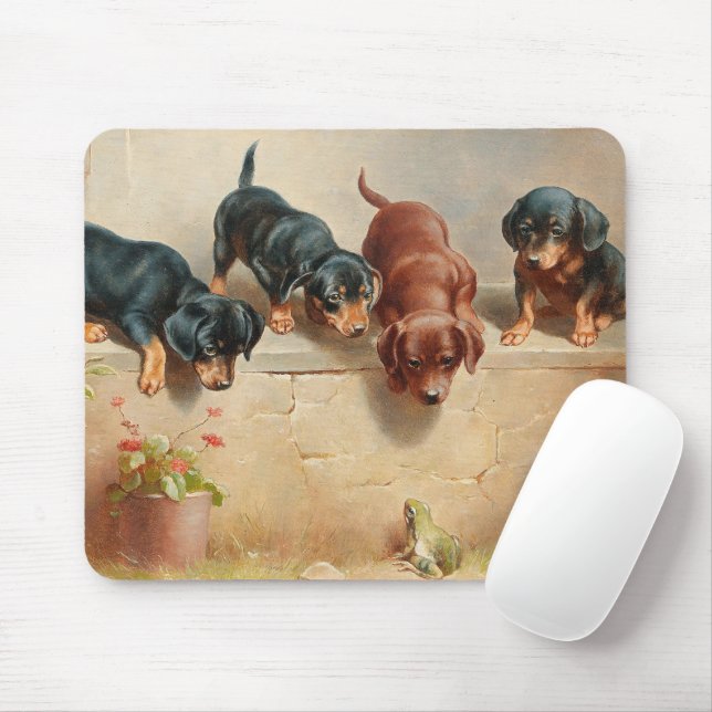 Tapis De Souris Curieux Chiots Dachshund | Carl Reichert (Avec souris)