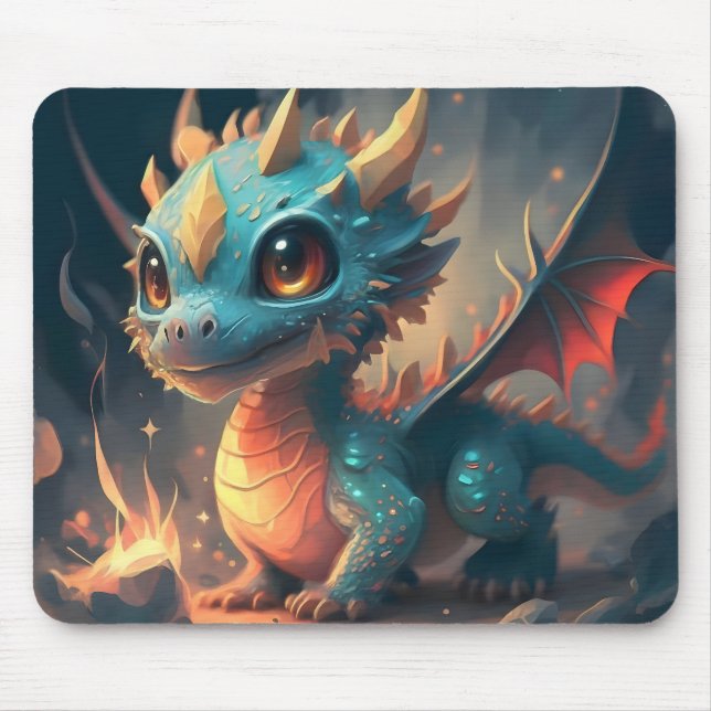 Tapis De Souris Curieux Dragon Bleu Chibi (Devant)