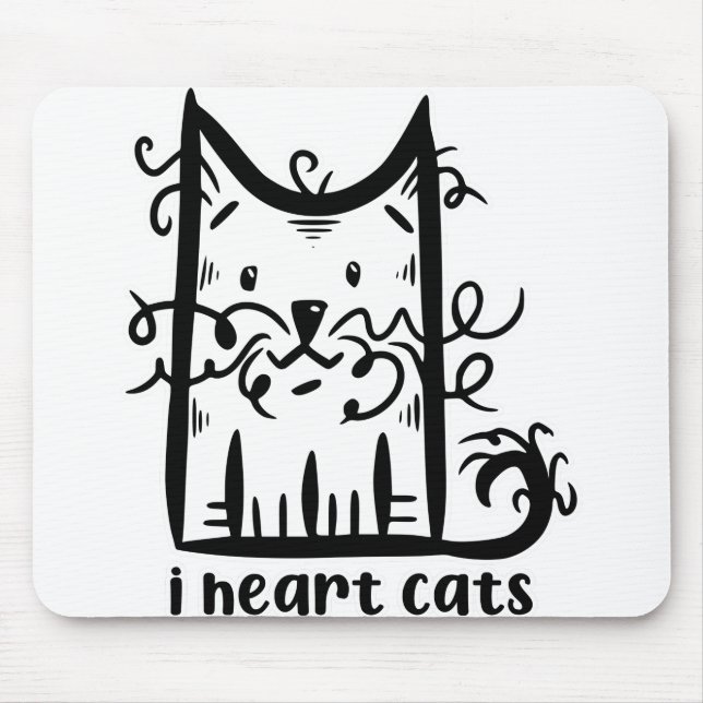 Tapis De Souris Curly Haired Messy Chat I Heart Chats (Devant)