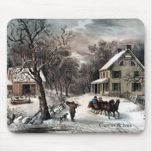 Tapis De Souris Currier et hiver américain Mousepad de ferme